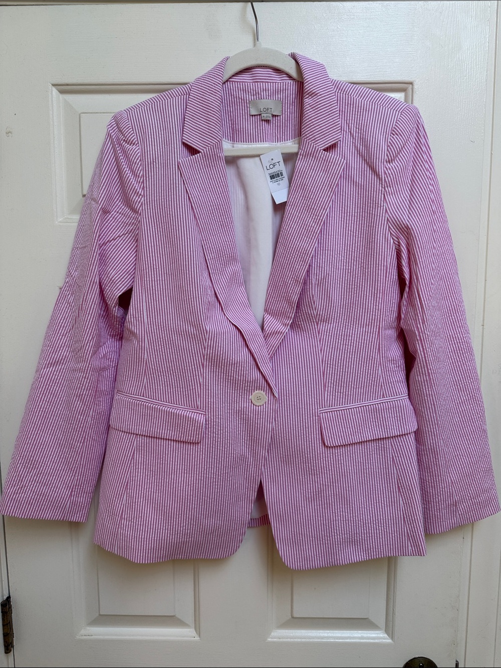 LOFT Pink and White Striped Seersucker Women's Blazer Sz 10 New With Tags